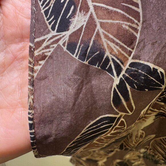 Vintage Korean Silk Scarf Brown Leaf Print Oblong 40” - Picture 8 of 9